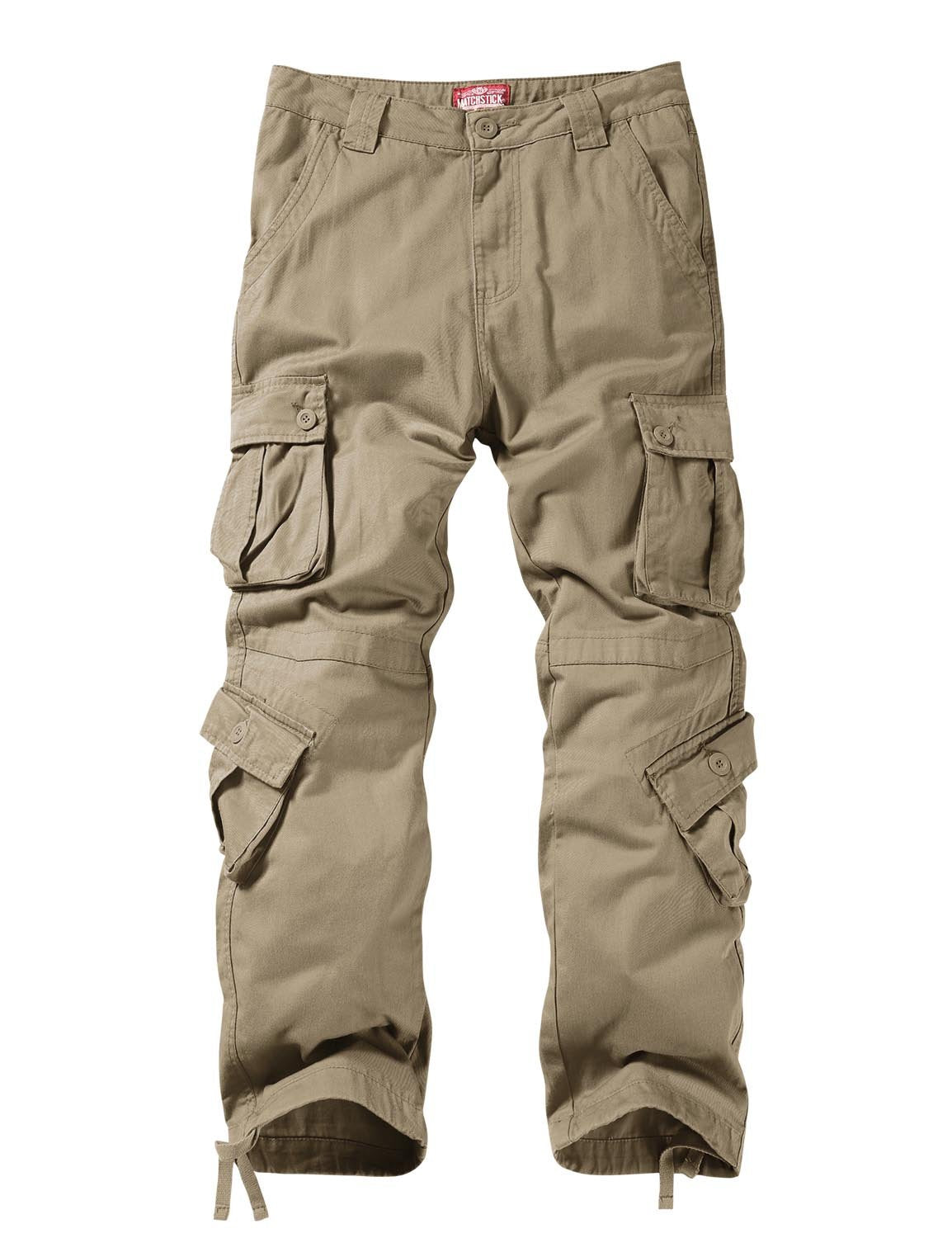 Cotton Blend Camo Multi Flap Pockets Men's Straight Leg Cargo Pants, Loose Casual Outdoor Pants, Tactical Work Pants For Men